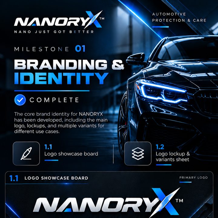 NANORYX برانڈ آئیڈینٹٹی بورڈ: لوگو، لاک اپس اور ایپ آئیکنز