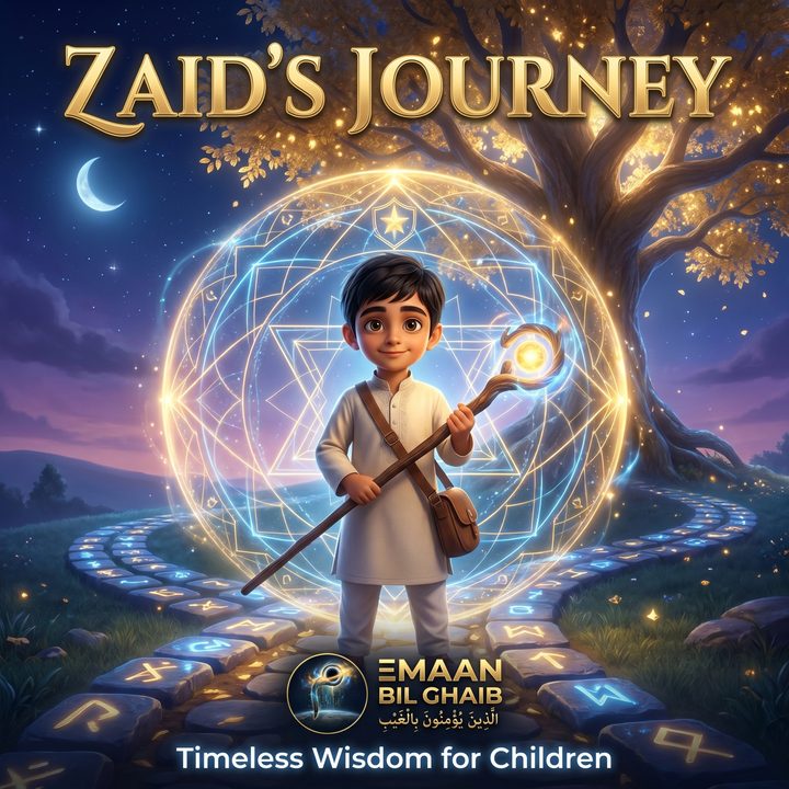 Zaid’s Journey کا سرورق، ایمان بالغیب کے لیے بچوں کی سونے سے پہلے کی کہانی کا کتابچہ